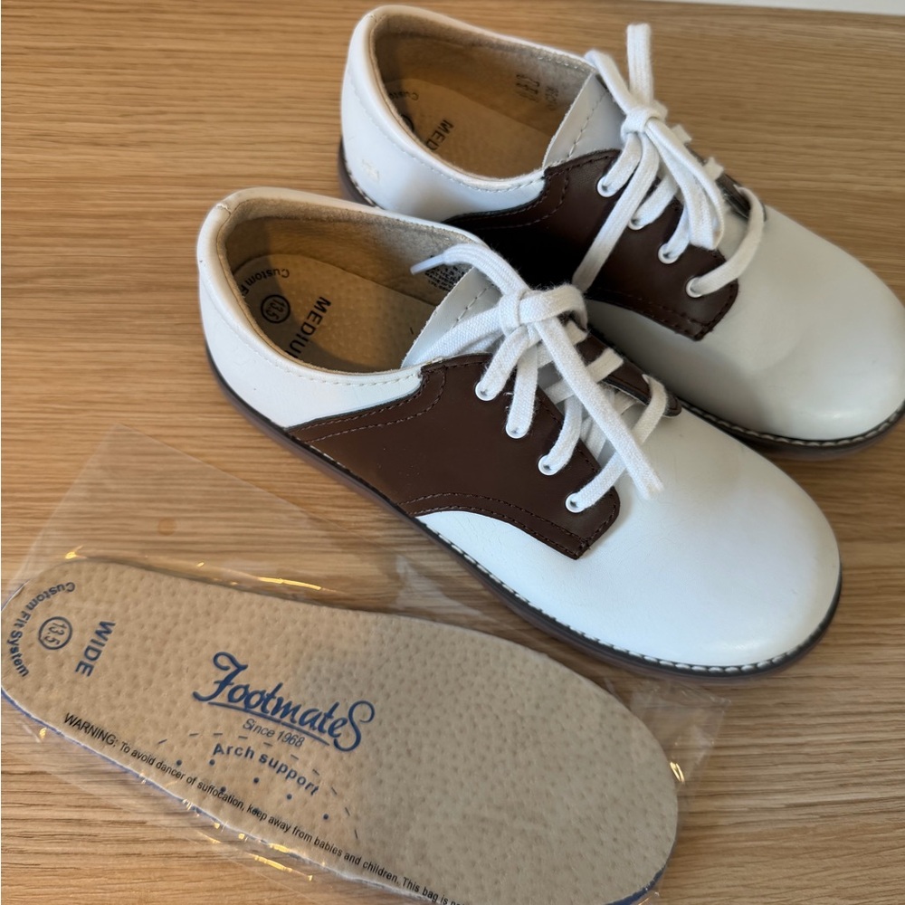 Kids Size 13.5 footmates White and Brown Shoes